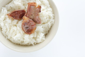 Canned food, chicken gizzards and rice with copy space