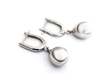 Luxury silver round earrings big jewelry for women isolated on white background, clipping path included