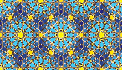 Seamless Oriental Geometric Vector Pattern 8 - Moorish Art from the Alhambra in Granada, Spain - Endless Repeatable Background Tile - Easy to Color Edit