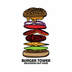 illustration of burger and fries design logo vector