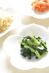 Homemade Korean style sesame oil mixed green leaves vegetable