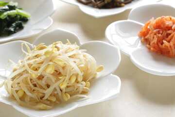 Korean food, boiled soy sprout mixed with sesame oil Namul comfort food