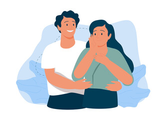 Meeting a sad woman and a friend or boyfriend trying to comfort her. Depressed woman covering face with hands.