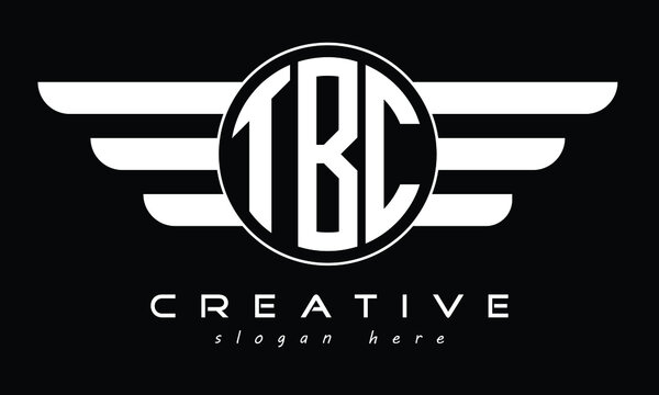 TBC three letter circle with wings logo design vector template. wordmark logo | emblem logo | monogram logo | initial letter logo | typography logo | business logo | minimalist logo | 