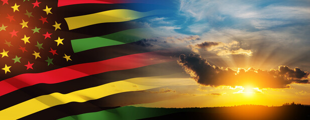 Alternative Juneteenth Flag with sunrise or sunset. Since 1865. Banner with place for text....