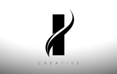 I Swoosh Letter Cut Logo Design with Black Swoosh and Creative Icon Logo Vector Illustration