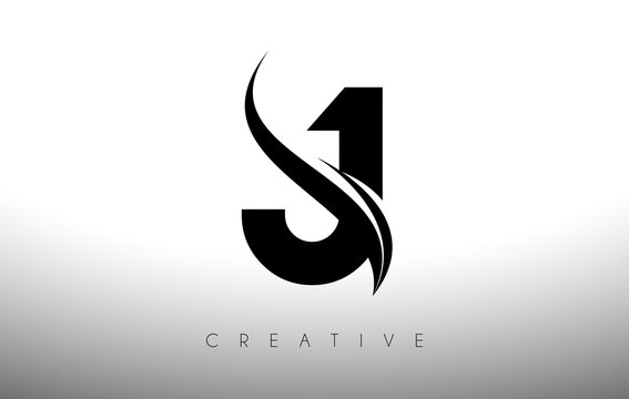 J Swoosh Letter Cut Logo Design with Black Swoosh and Creative Icon Logo Vector Illustration