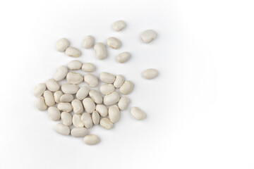 Fototapeta na wymiar heap of white beans on white background, top view