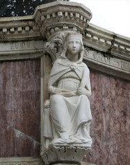 Fontana Maggiore Sculpted Detail Depicting a Woman Wearing a Crown in Perugia, Umbria, Italy