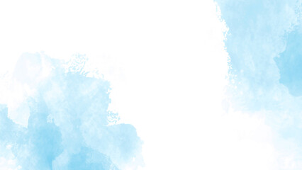 Blue turquoise white watercolor background for poster, brochure or flyer, wedding cards. Abstract sky. Horizontal banner template. Copyspace. Website graphics