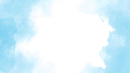 Blue turquoise white watercolor background for poster, brochure or flyer, wedding cards. Horizontal banner template. Copyspace. Website graphics