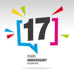 17 Years Anniversary celebration colorful white modern number logo icon banner - obrazy, fototapety, plakaty