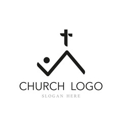 Obraz premium Christian cross church logo. Christianity symbol of Jesus Christ and reconciliation. Silhouette outline of cross illustration isolated on white background. Vector modern church logo design or sign.