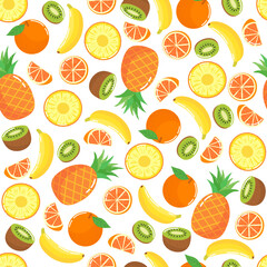 Colorful summer seamless pattern with exotic fruits. Vector illustration