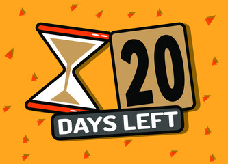 20 days left in timer hourglass. Vector illustration in orange.