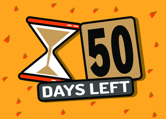 50 days left in timer hourglass. Vector illustration in orange.