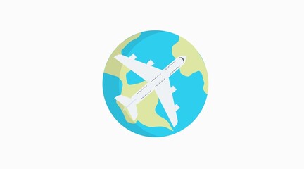 Earth Globe and a Plane. Vector flat isolated editable illustration
