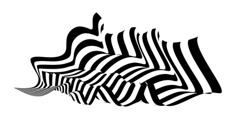 Waving flag as a brush stroke with zebra texture. Vest striped with fabric Black and white stripes curved in a bizarre way with waves curving along the trajectory