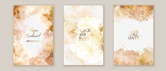 Elegant marble, stone  texture. Watercolor, ink vector background collection with white,  brown, orange, yellow  beige for cover, invitation template, wedding card, menu design.  - obrazy, fototapety, plakaty