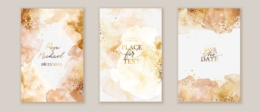 Elegant marble, stone  texture. Watercolor, ink vector background collection with white,  brown, orange, yellow  beige for cover, invitation template, wedding card, menu design. 