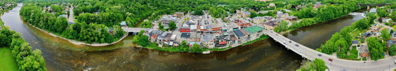 Fototapeta premium Aerial panorama view of Paris, Ontario, Canada on a fine day