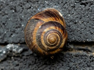 brown snail house hanging on a concrete wall
