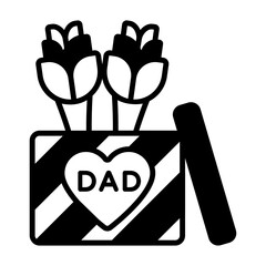 Obraz premium Surprise Container Red Roses Vector Icon Design, Happy Fathers Day Symbol, Dads Gift Elements Sign, Parents Day Stock illustration, Garden Style Flowers In A Box Concept