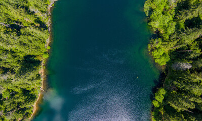 Aerial view of Spider Lake in the Olympic Mountains 