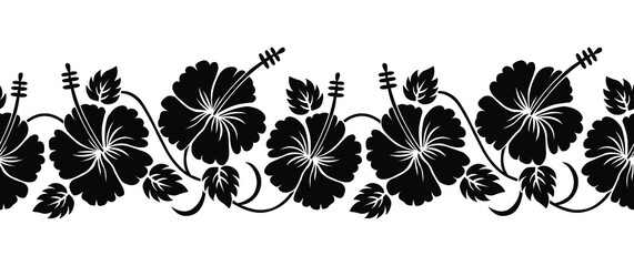 Vector black and white Hibiscus flower border design