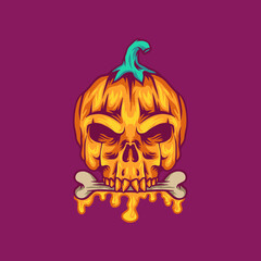 Pumpkin Skull Illustration