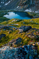 Fototapeta na wymiar Alpine lake among the rocks, Arhyz, Russia