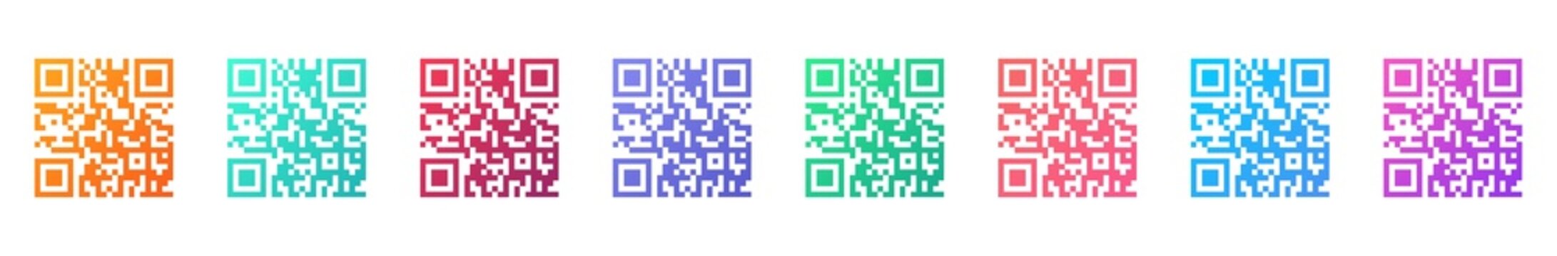 QR code colorful set icon. QR code sign for smartphone scanning. Qr code scan information symbol. Template design for sticker, logo, mobile app. Vector illustration