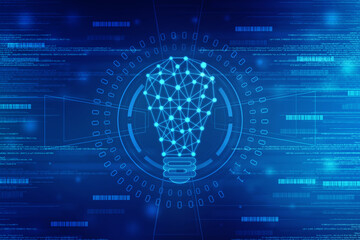 2d illustration bulb future technology, innovation background, creative idea concept