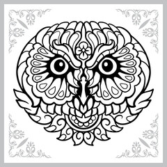 Owl head zentangle arts. isolated on white background.