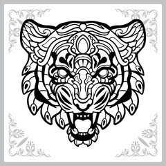 Tiger head zentangle arts. isolated on white background.