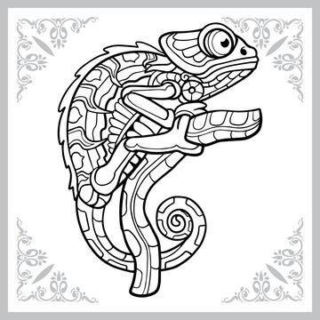Chameleon zentangle arts. isolated on white background.