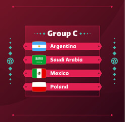 World football 2022 Group C. Flags of the countries participating in the 2022 World championship. Vector illustration