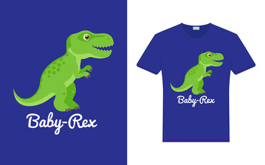 Funny baby T-Rex. Print on T-shirts, card, poster and souvenirs. Global swatches vector illustration. Children's simple style print.