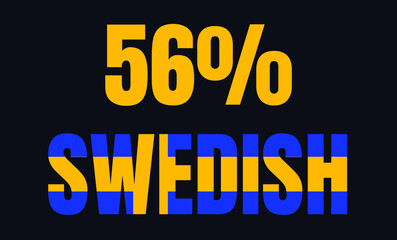 56 percentage Swedish sign label vector art illustration with fantastic font and blue yellow color