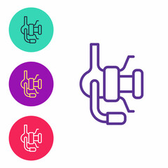 Set line Spinning reel for fishing icon isolated on white background. Fishing coil. Fishing tackle. Set icons colorful. Vector