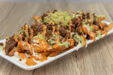 Appetizing carne asada steak french fries for a tempting Mexican food delicacy