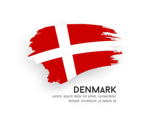 Flag of Denmark, brush stroke design isolated on white background, EPS10 vector illustration