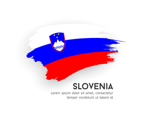 Flag of Slovenia, brush stroke design isolated on white background, EPS10 vector illustration