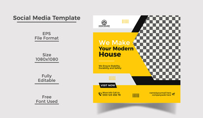Building Construction and House Renovation Services Social Media post design and Instagram Post and Web Banner Design Template 