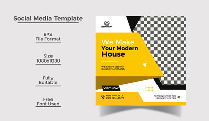 Building Construction and House Renovation Services Social Media post design and Instagram Post and Web Banner Design Template 