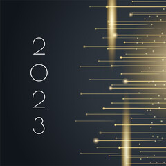 Happy new year 2023 elegant black and golden text. Minimalistic vector