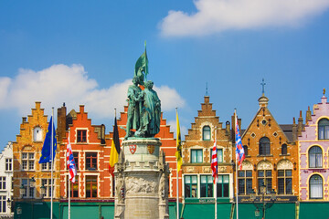 Monument to Jan Breydel and Peter De Conik on Market Square in Brugge, Belgium	