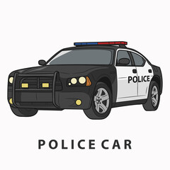 Black police car. City patrol transport on the white background.