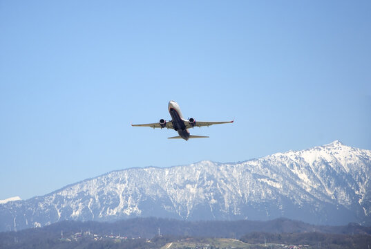 Sochi, Russia - April 22 , 2022: Aeroflot aircraft in the sky.