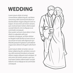 Drawing line art doodle wedding, bride, couple, love, celebration, romantic. Outline wedding.
